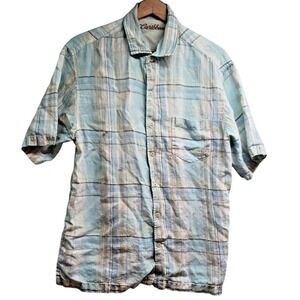 CARIBBEAN‎ BRAND Mens Size Large Blue Plaid Shirt Short Sleeve